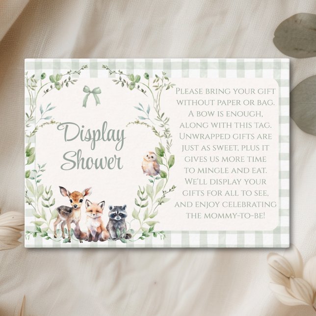 Visa dusch Skogs djur Bebis dusch Tilläggskort (Display Shower Woodland Animals Baby Shower Enclosure Card)