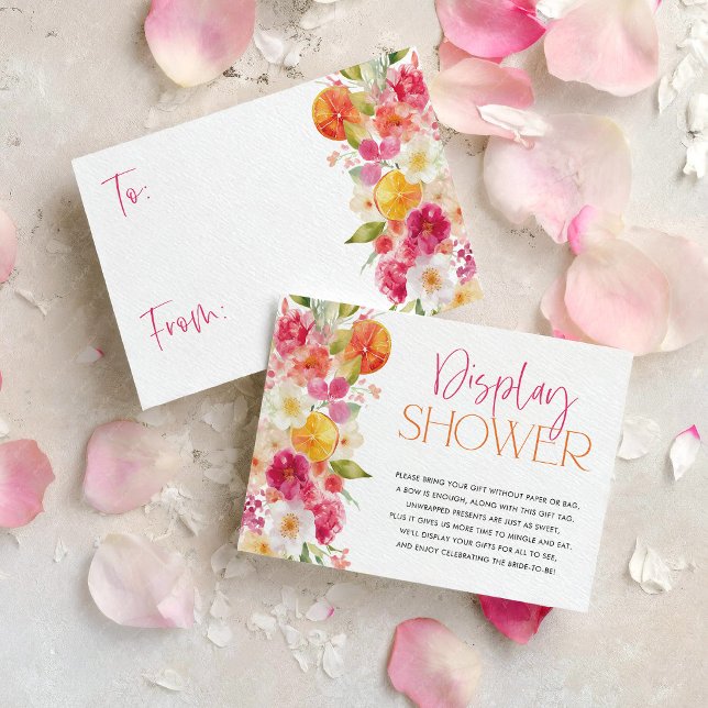 Visa Duschkort Ljust Citrus Bröllopsdusch Tack Kort (Bright floral citrus display shower insert card for bridal shower)