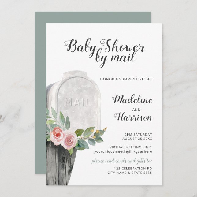 Visa efter Grönt för e-postBlommigt - Virtuell Avs Inbjudningar (Fram/baksida)