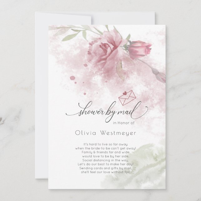 Visa efter Mail Watercolor Dusty Ro Rosa Flowers Inbjudningar (Framsida)