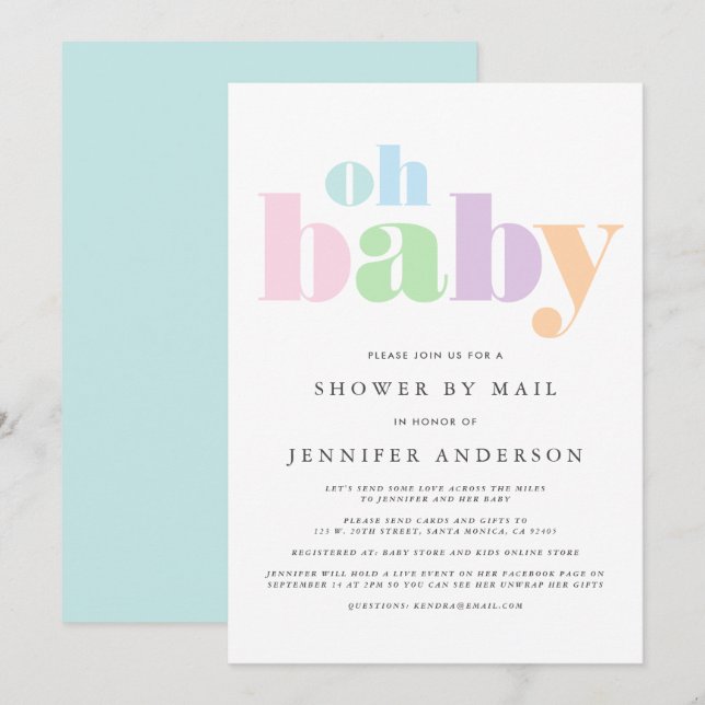 Visa efter post | Oh Baby Pastel Minimal Modern Inbjudningar (Fram/baksida)