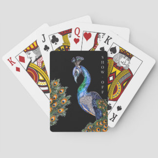 Visa elegant av vattenfärgsfärg för peacock-off casinokort