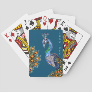 Visa elegant av vattenfärgsfärg för peacock-off casinokort