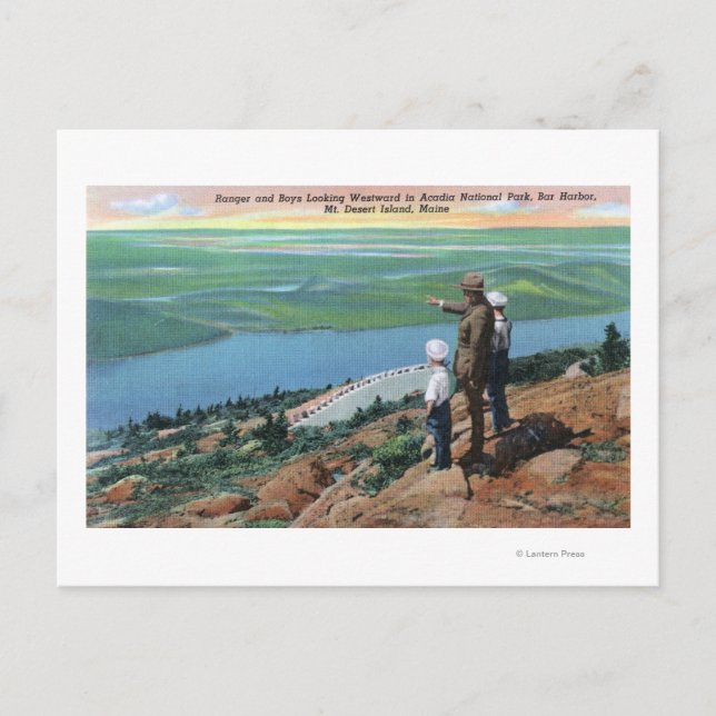 Visa en Park Skogsvaktare and Boys Tittar Väster Vykort (Framsida)