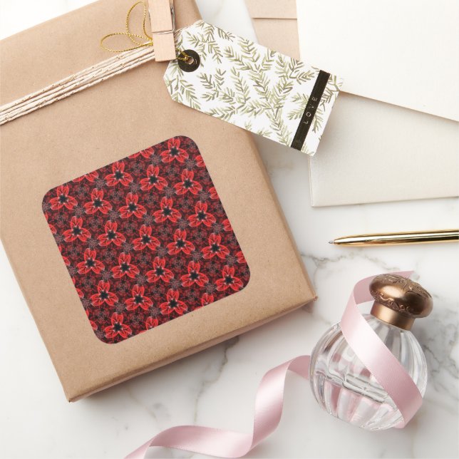 Visa etikett för rött och svart Blommigt (Gifting)