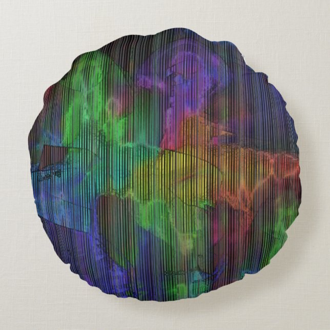 Visa färgader under deformerat rand linjer rund kudde (Baksidan)