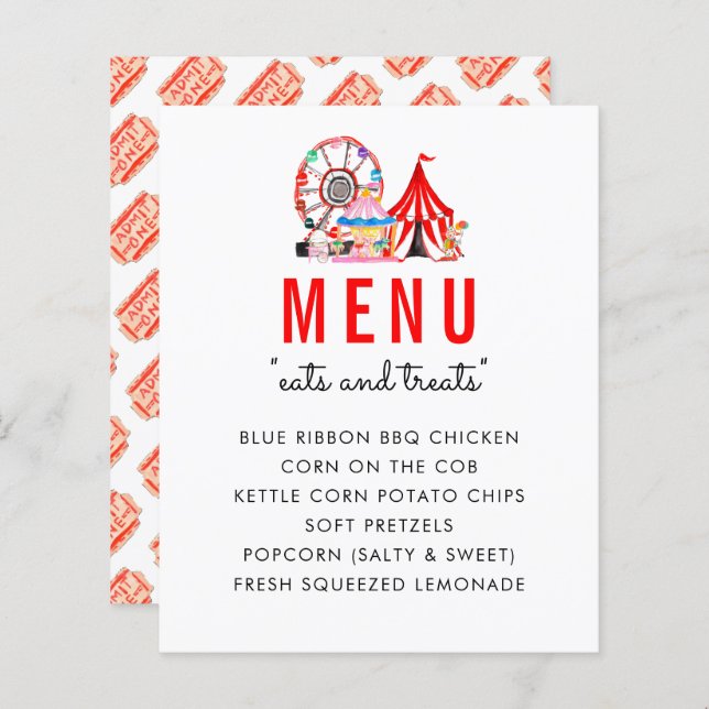Visa Födelsedagsfest på menyn Modern karnival Circ (Fram/baksida)