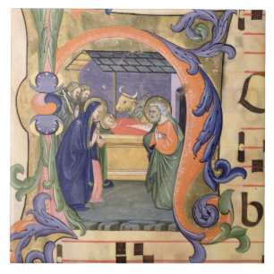 Visa "för H" för Ms 571 f.6r Historiated initial Kakelplatta