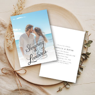Visa fotnoten Lovebird Par Shower Beach Photo Inbjudningar