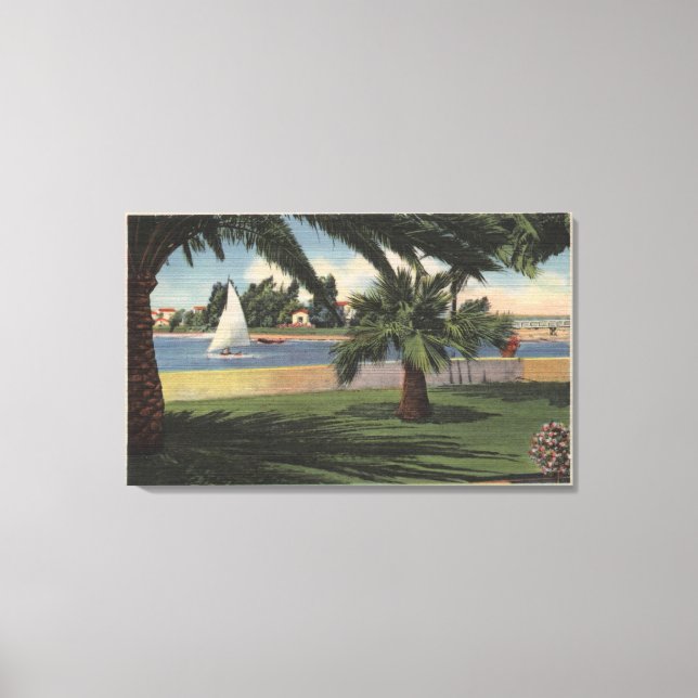 Visa från Collins Island, Segelbåt på Vatten Canvastryck (Framsida)