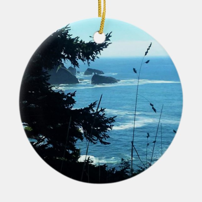 Visa från Hart's Cove, Oregon Kusten Julgransprydnad Keramik (Framsidan)