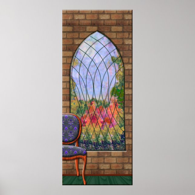Visa Garden genom fönstret Chapel Poster (Framsidan)