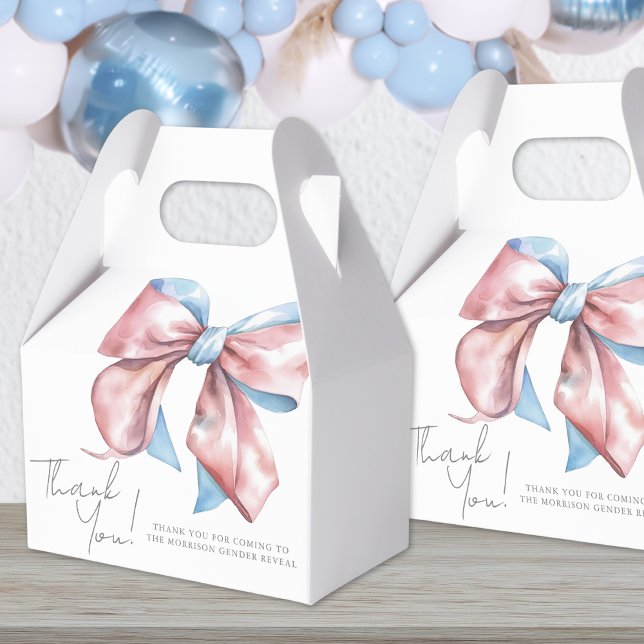 Visa Gender av rosa och blått skägg Presentaskar (Pink And Blue Bow Gender Reveal Favor Boxes)
