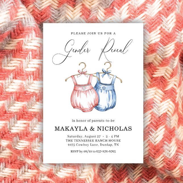 Visa Gender för blått Barnkläder med vattenfärg ro Inbjudningar (Skapare uppladdad)