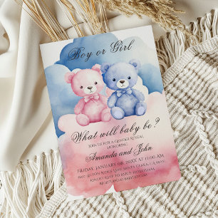 Visa Gender för elegant Blue eller Rosa Bear Inbjudningar