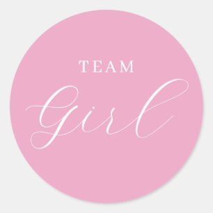 Visa Gender för rosa Script Team Girl Runt Klistermärke
