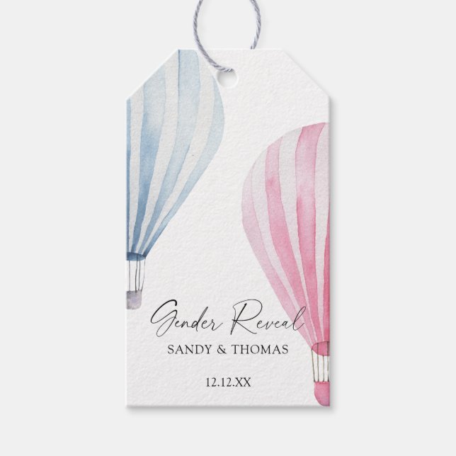 Visa Genderna Watercolor Luft Balloons Presentetikett (Framsidan)