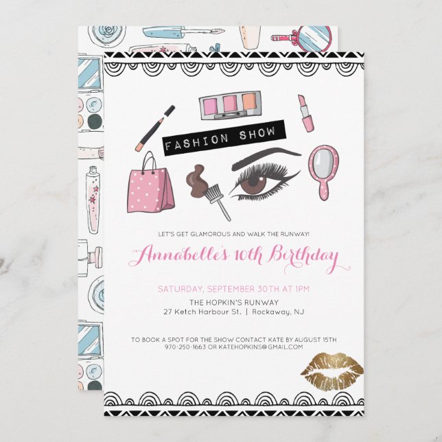 Visa gruppinbjudan för Makeup/Mode Inbjudningar (Fram/baksida)