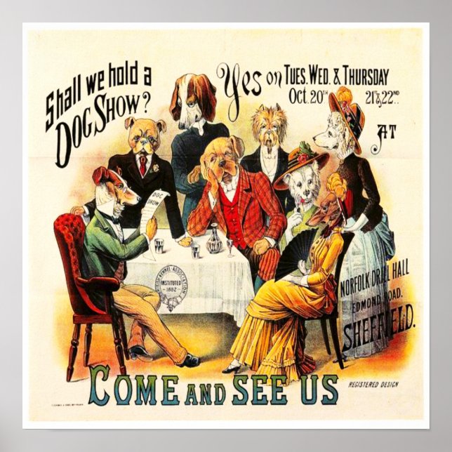 "Visa Hund för Vintage Poster" Poster (Framsidan)