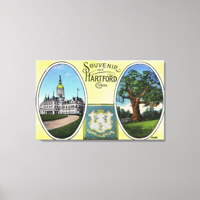 Visa Huvudstad Bldg och Oak Träd Canvastryck (Framsida)