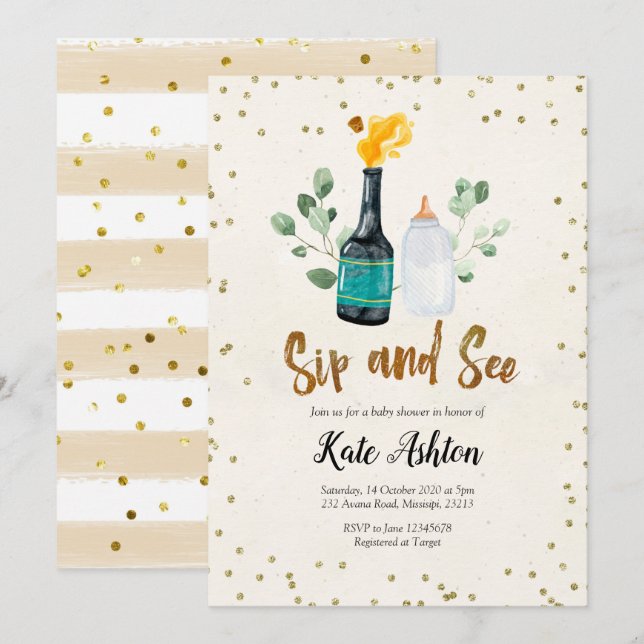 Visa inbjudan till Neutral Baby Shower från kön (Fram/baksida)