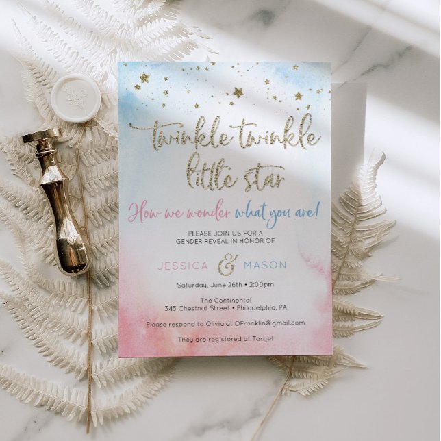 Visa Inbjudningskort-kort för Twinkle-Gender Program (gender reveal)