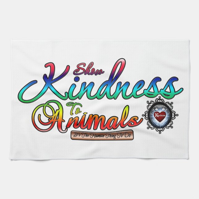 Visa indness to Animals Rainbow Typography Kökshandduk (Horisontell)
