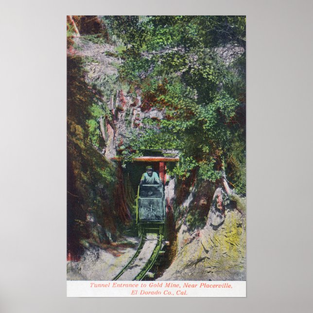 Visa ingången till Miner Exiting Tunnel till Guld Poster (Framsidan)