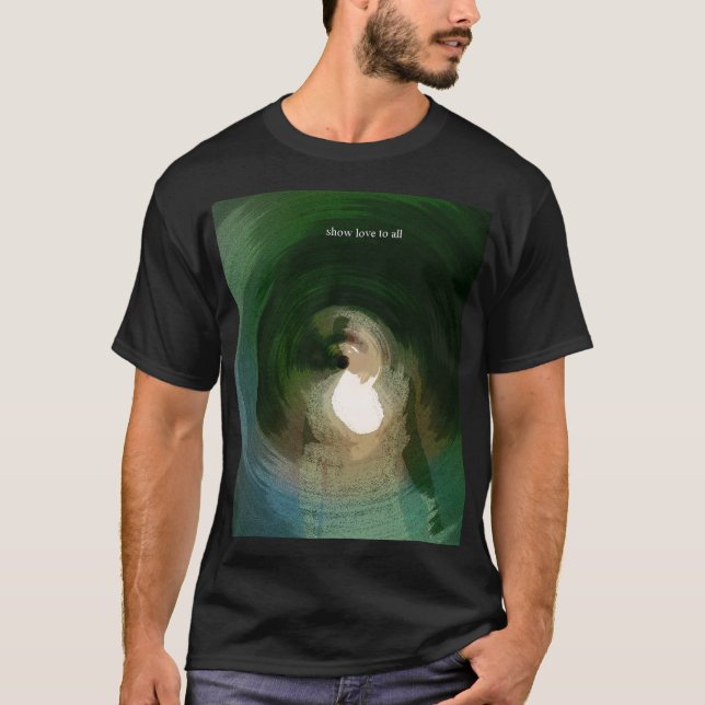 Visa Kärlek till alla - Grönt Abstrakt Art T Shirt (Framsida)