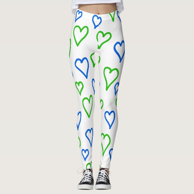 Visa konst, Sierra Leone Flagga Färg Hearts Leggings (Framsida)