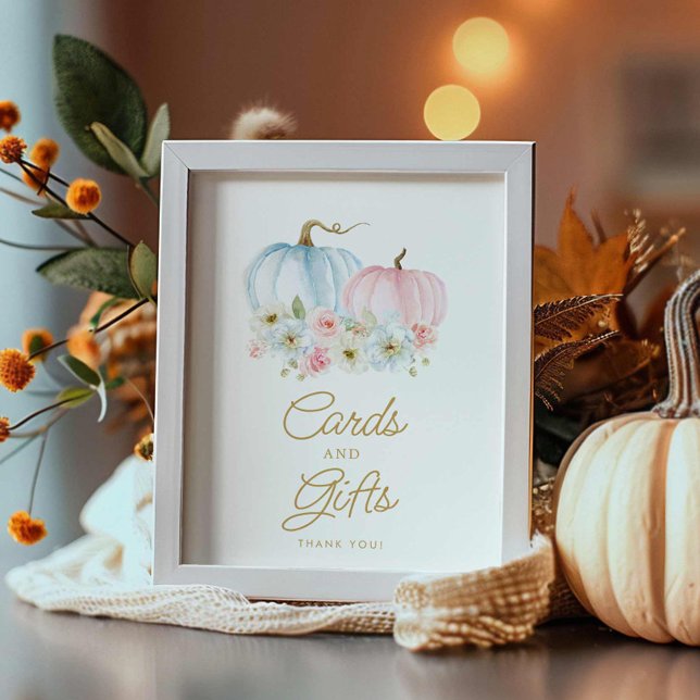 Visa kort för fall-Gender och skjut babyskor Poster (Gender Reveal Fall Cards and gifts Sign)