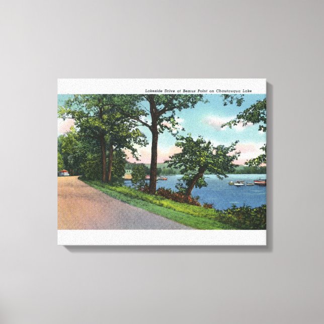 Visa Lakeside Drive längs Chautauqua Sjö Canvastryck (Framsida)