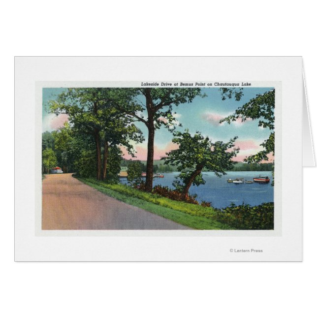 Visa Lakeside Drive längs Chautauqua Sjö Hälsningskort (Framsidan Horizontal)