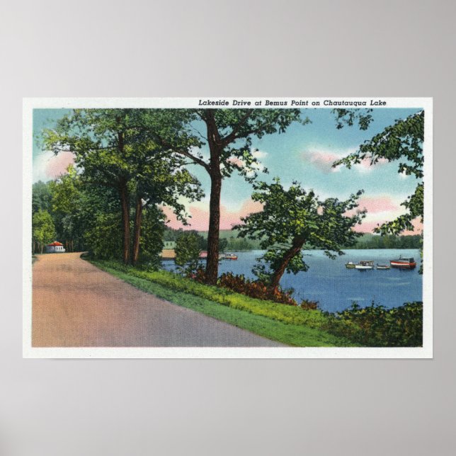 Visa Lakeside Drive längs Chautauqua Sjö Poster (Framsidan)