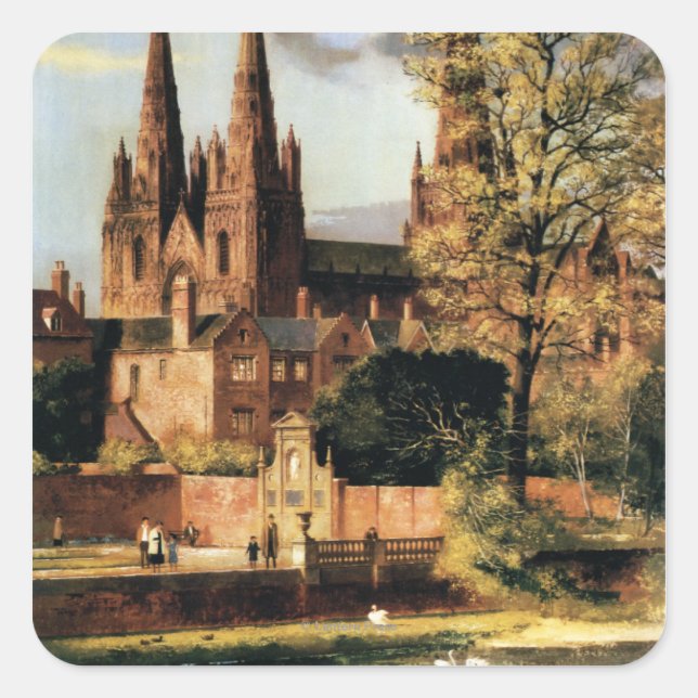 Visa Lichfield Cathedral Fyrkantigt Klistermärke (Framsida)