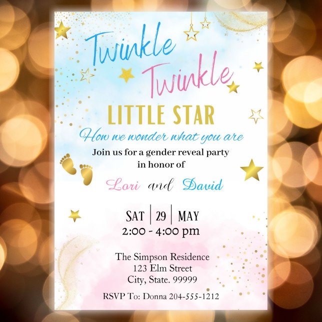Visa Lilla stjärna för Twinkle-Gender Inbjudningar (Skapare uppladdad)