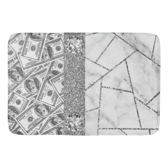 Visa Luxury Silver Dollars Insida Marble Glitter Badrumsmatta (Framsidan)