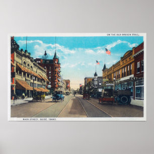 Visa Main Street med Model-T Ford Cars Poster
