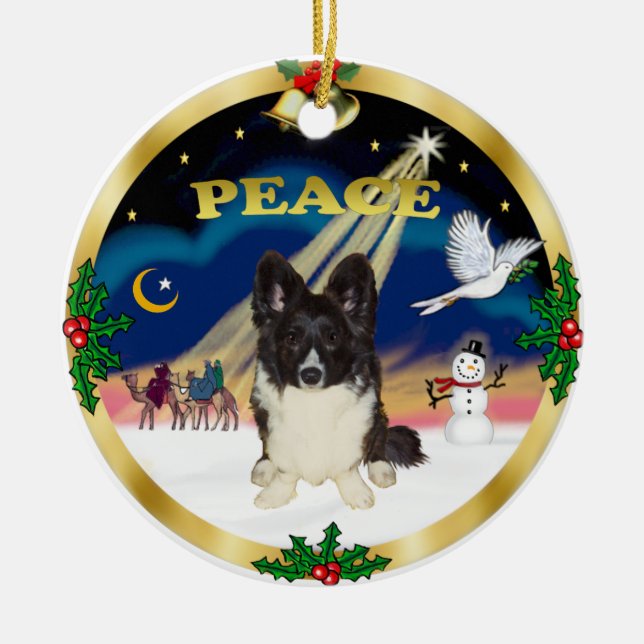 Visa män - Bi Black Welsh Corgi Julgransprydnad Keramik (Framsidan)