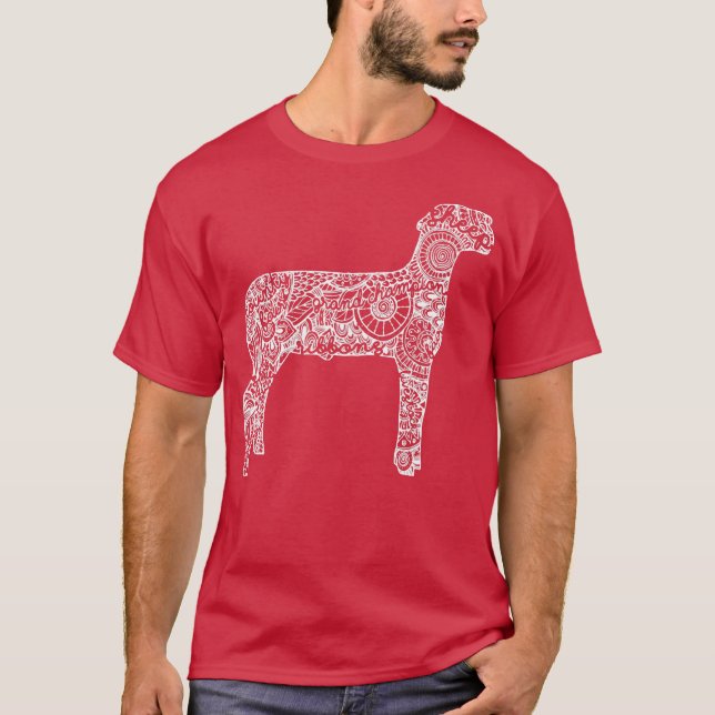 Visa Mandala Lamb Ram Lagrar T Shirt (Framsida)