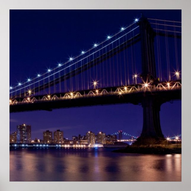 Visa Manhattan-bron på natten Poster (Framsidan)
