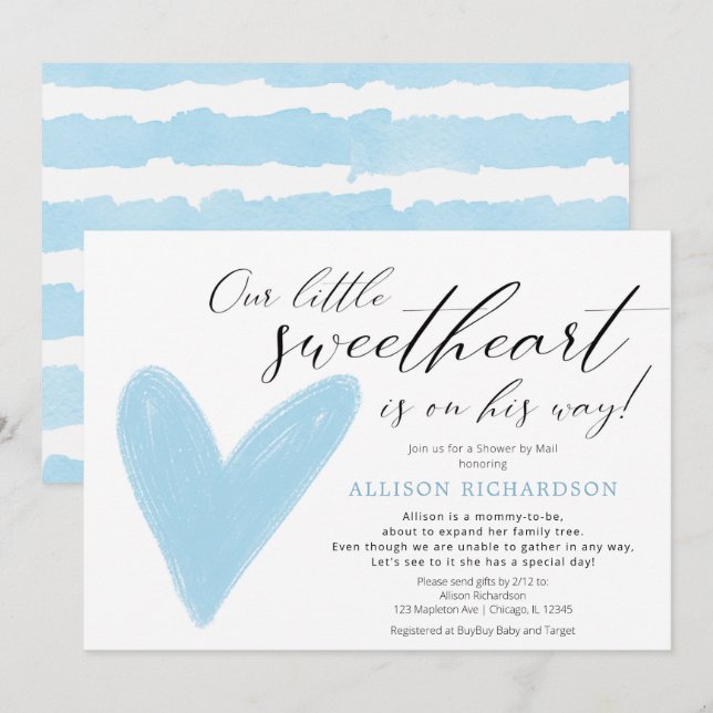 Visa med blåvit e-post Modern Valentiness-pojke Inbjudningar (Fram/baksida)