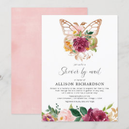 Visa med burgundblommigt för mail butterfly inbjudningar