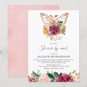 Visa med burgundblommigt för mail butterfly inbjudningar