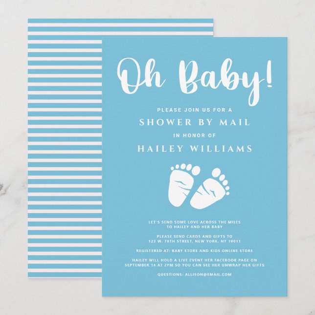 Visa med Mail Oh Pojke Feet Blue White Inbjudningar (Fram/baksida)