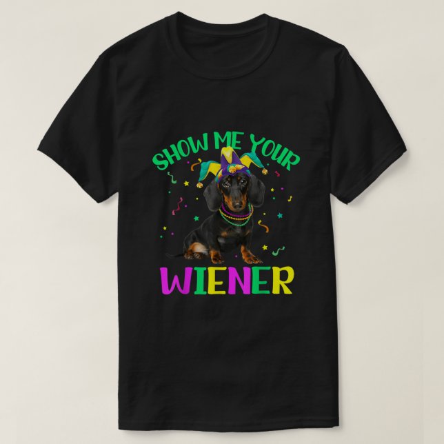 Visa mig din Wiener Funny Mardi Gras Jester Hat Da T Shirt (Design framsida)