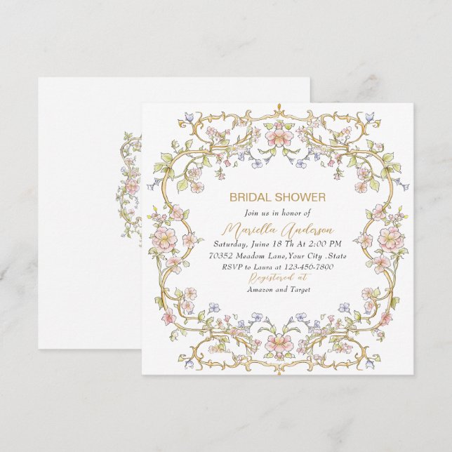 Visa Möhippa för återfyllnadsblommor med elegant R Inbjudningar (Fram/baksida)