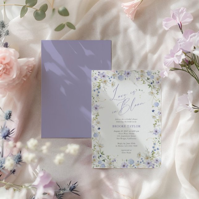 Visa Möhippa för Lila av Grönt för  av kärlek i Bl Inbjudningar (Love In Bloom Floral Purple Green Bridal Show Invitation)