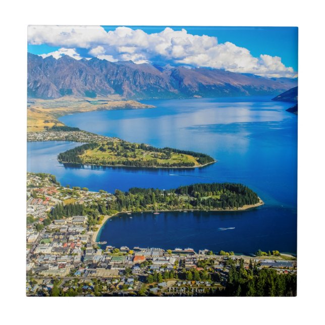 Visa på Queenstown från Bob's Peak, Nya Zeeland Kakelplatta (Framsidan)
