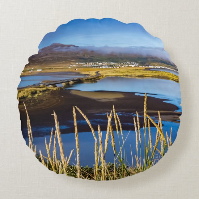 Visa på Saudarkrokur och Skagafjordur, Island Rund Kudde (Framsidan)